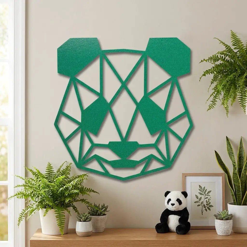 Geometric Panda Metal Wall Art – Modern Animal Steel Décor – Minimalist Panda Head Wall Hanging