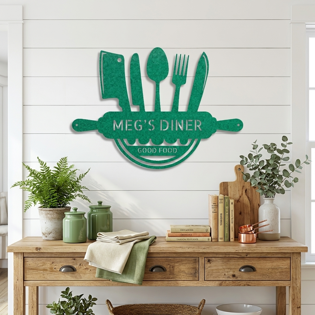 Personalized Kitchen Metal Wall Art – Custom Family Kitchen Sign – Cooking Decor – Chef Utensil Sign - Dining Room Gift - Made in USA