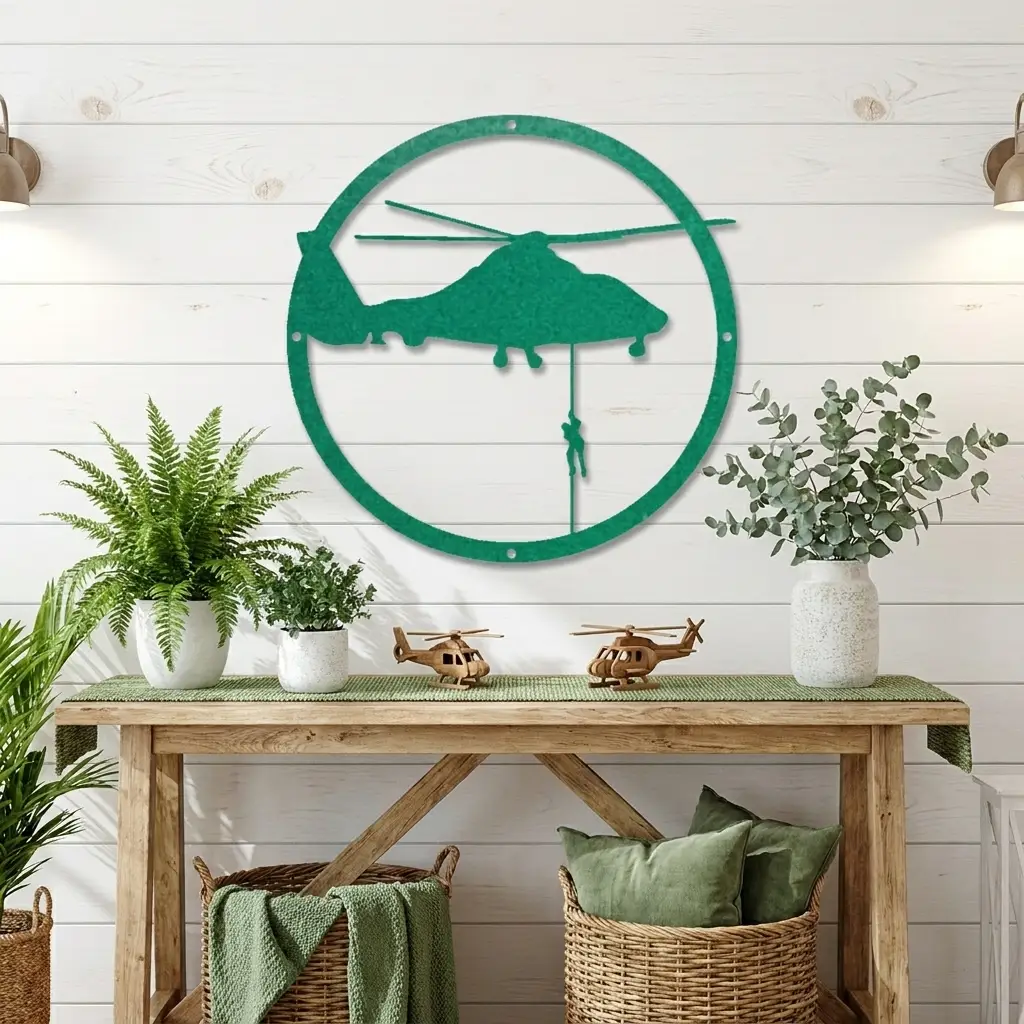 Helicopter Metal Wall Art – Aviation Rescue Metal Sign, Pilot & Military Inspired Wall Decor