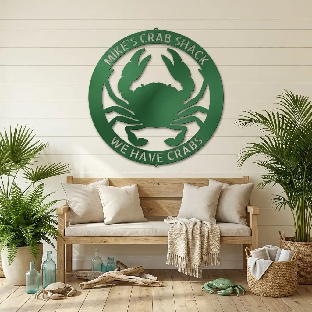 Personalized Crab Metal Wall Art | Custom Crab Shack Sign | Coastal Beach House Decor | Funny Seafood Metal Sign | Custom Outdoor Metal Wall Decor | Made in USA