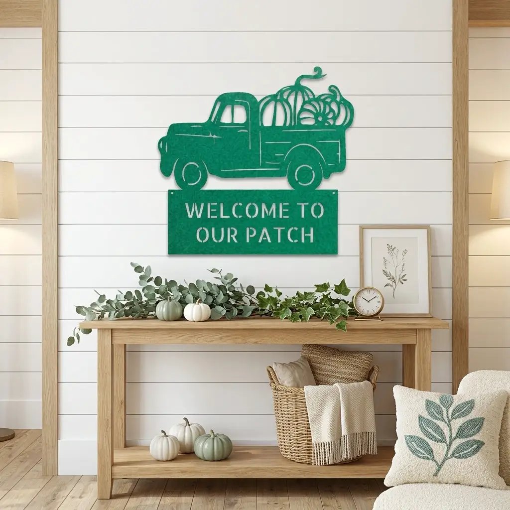 Personalized Vintage Pumpkin Truck Metal Wall Art | Custom Fall Harvest Sign | Farmhouse Autumn Decor | Welcome Pumpkin Patch Sign | Rustic Thanksgiving Wall Decor | Made in USA