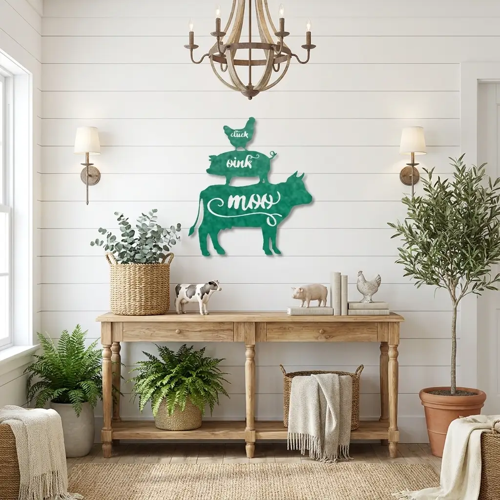 Farm Animals Metal Wall Art – Cow Pig Chicken Kitchen Decor – Farmhouse Wall Decor – Rustic Kitchen Sign – Country Home Decor