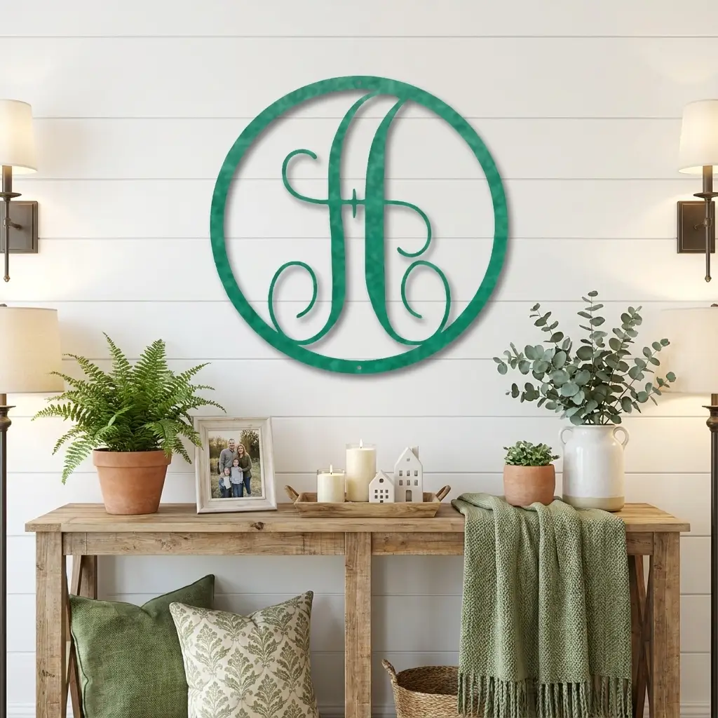 Personalized Monogram Metal Wall Art – Custom Initial Sign – Elegant Script Letter Decor – Wedding Gift – Family Name Sign