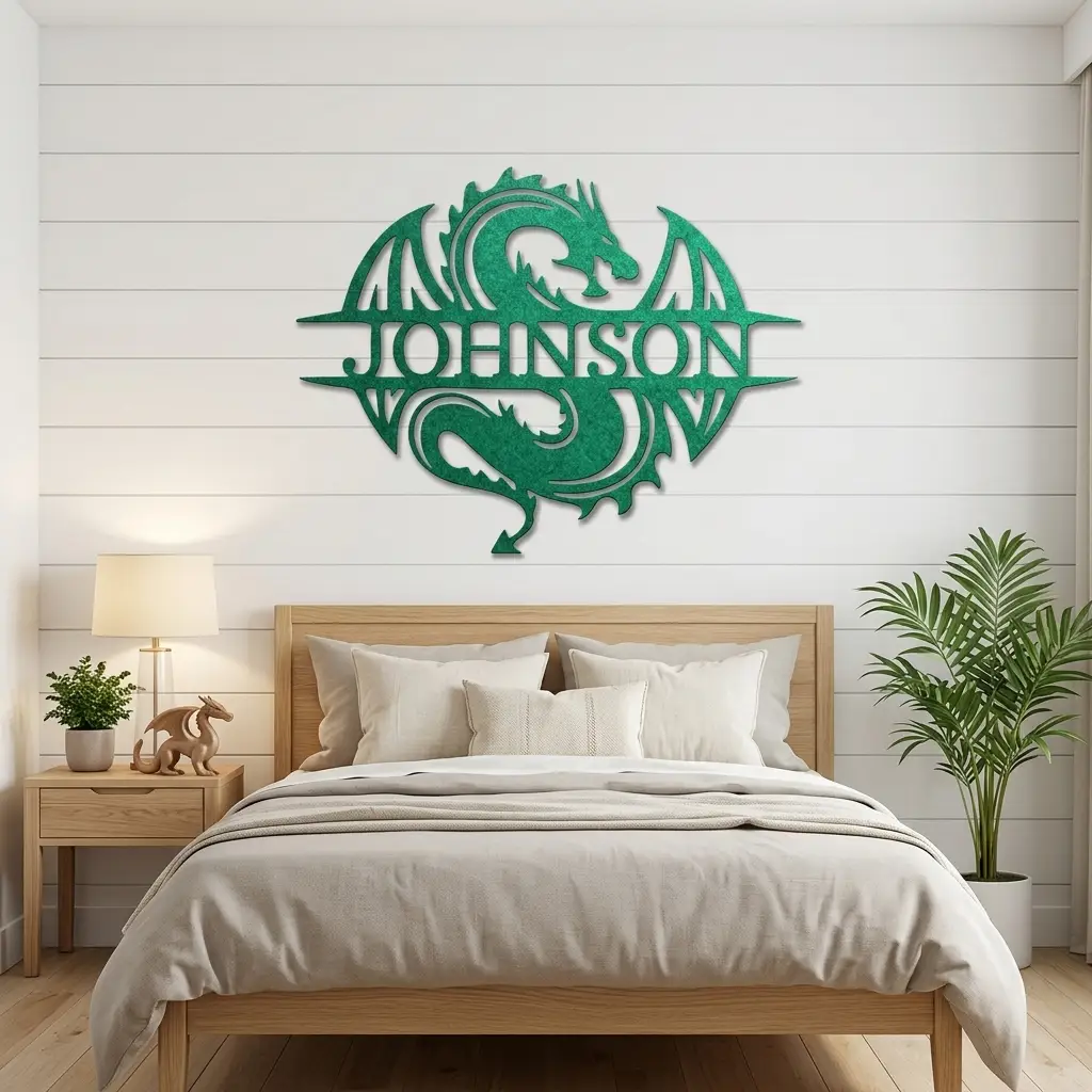 Celtic Dragon Monogram Personalized Name Indoor Outdoor Steel Wall Sign Metal Art