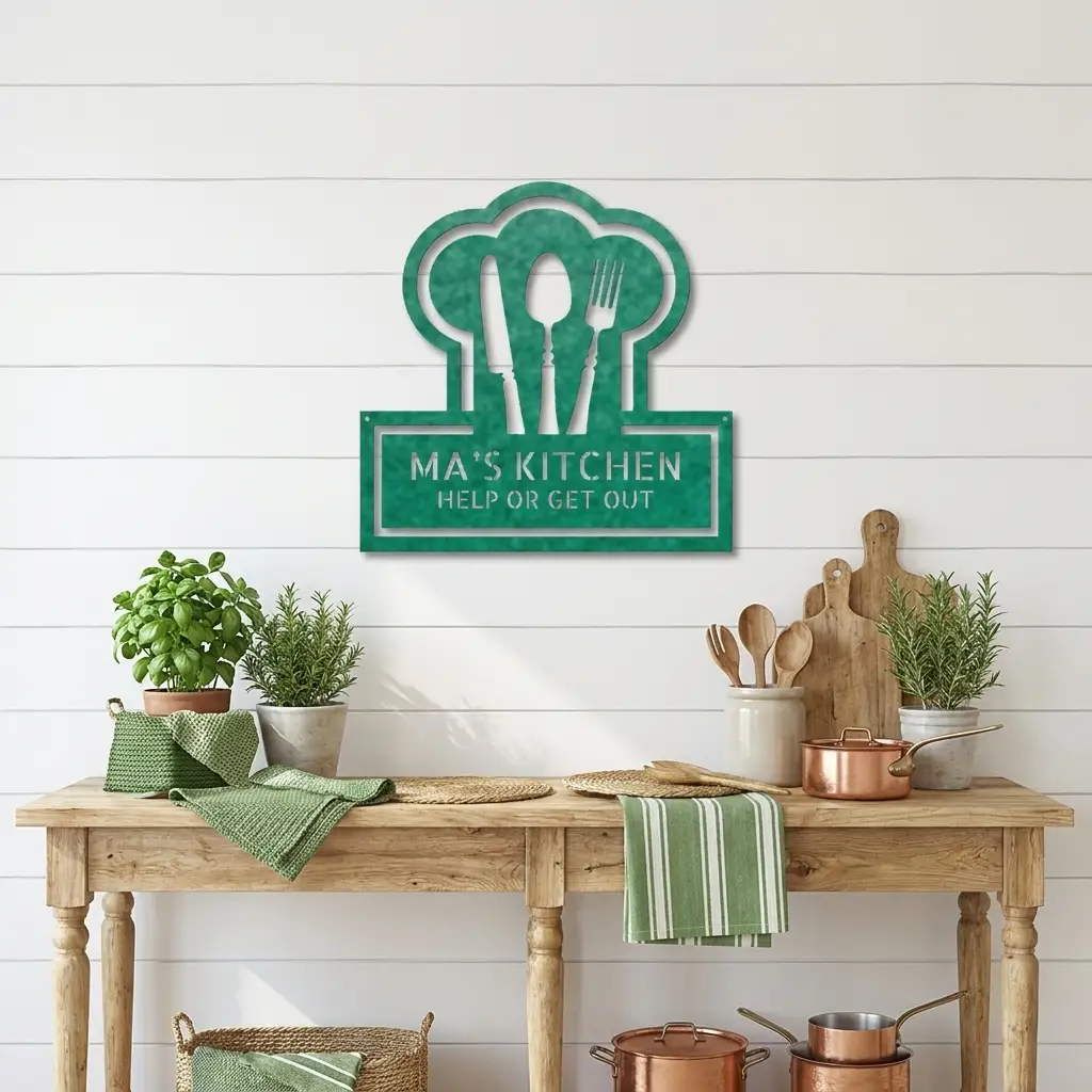 Kitchen Personalized Metal Sign | Custom Chef Hat Wall Decor | Family Name Cooking Sign | Restaurant, Diner, Bistro Art