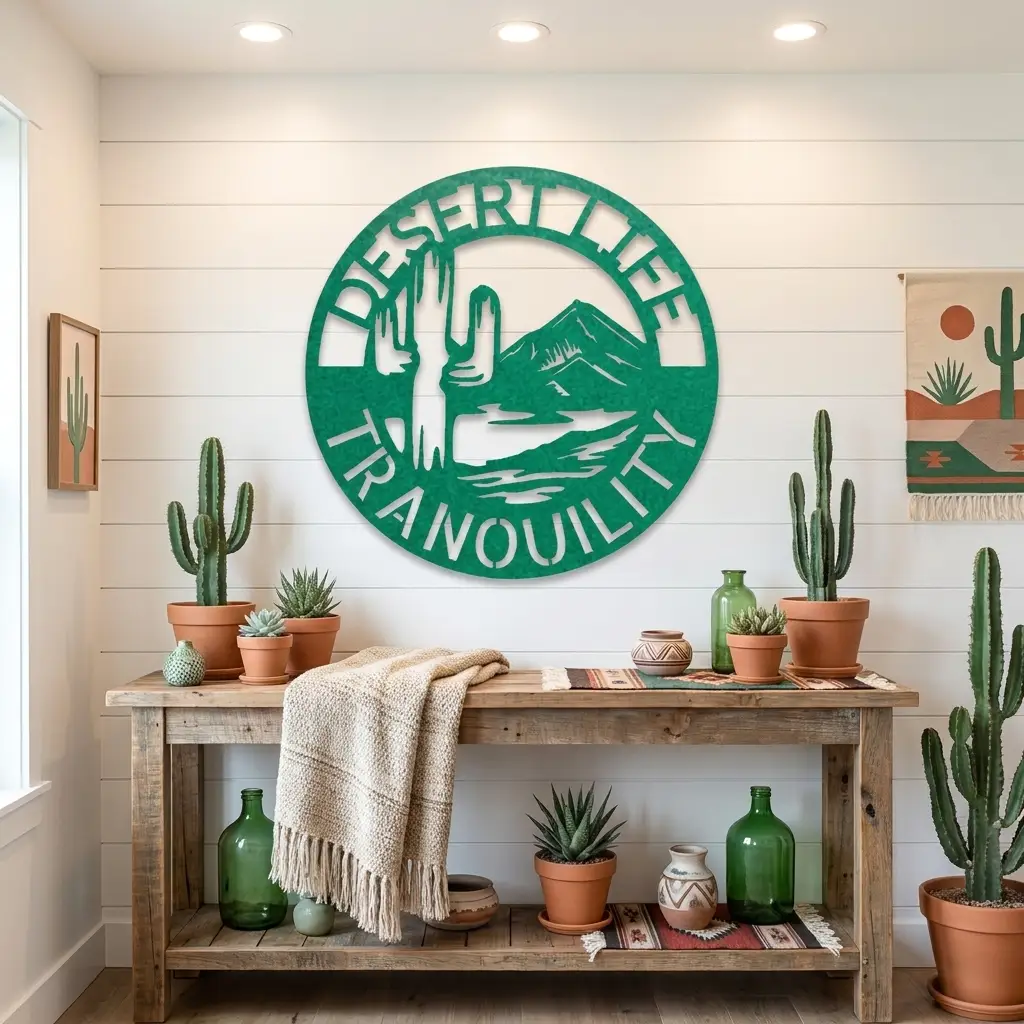 Desert Life Personalized Cactus Scene Indoor Outdoor Steel Wall Sign
