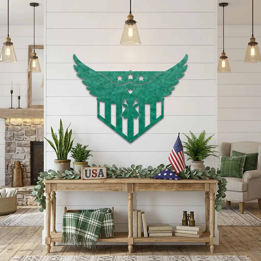Patriotic Eagle Metal Wall Art | American Flag Inspired Eagle Decor | USA Military & Veteran Gift | Made in USA