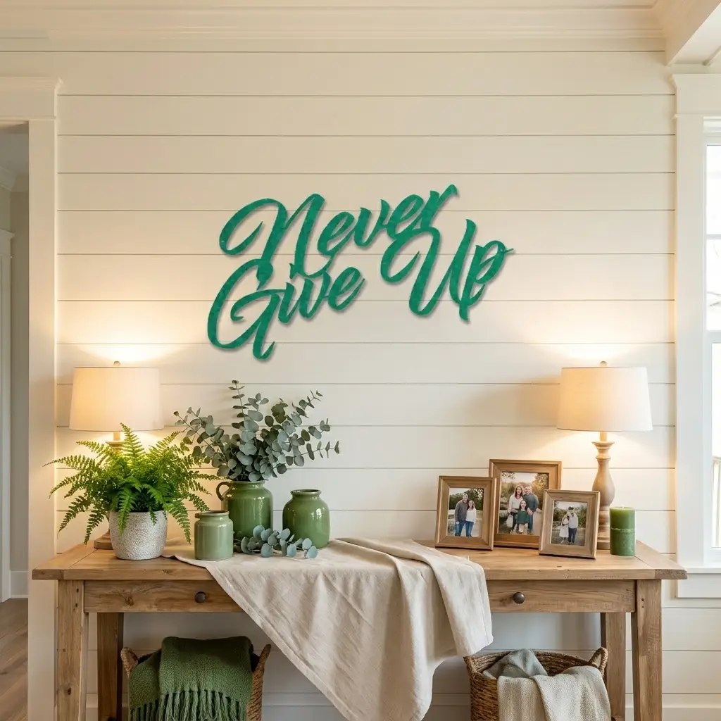 Never Give Up Metal Wall Art | Inspirational Motivational Quote Sign | Modern Steel Wall Decor | Made in USA