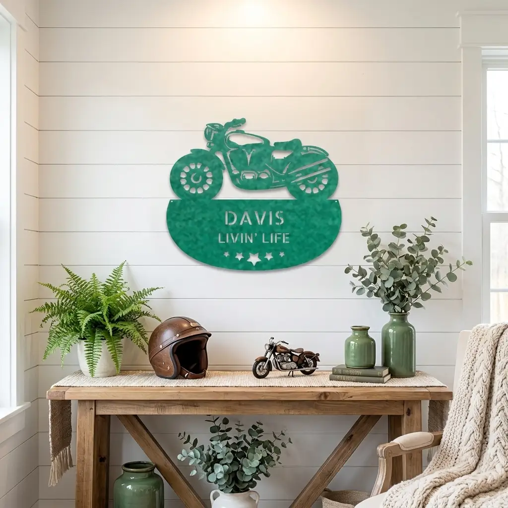 Personalized Motorcycle Metal Wall Sign – Custom Name Laser-Cut Steel Art for Indoors & Outdoors
