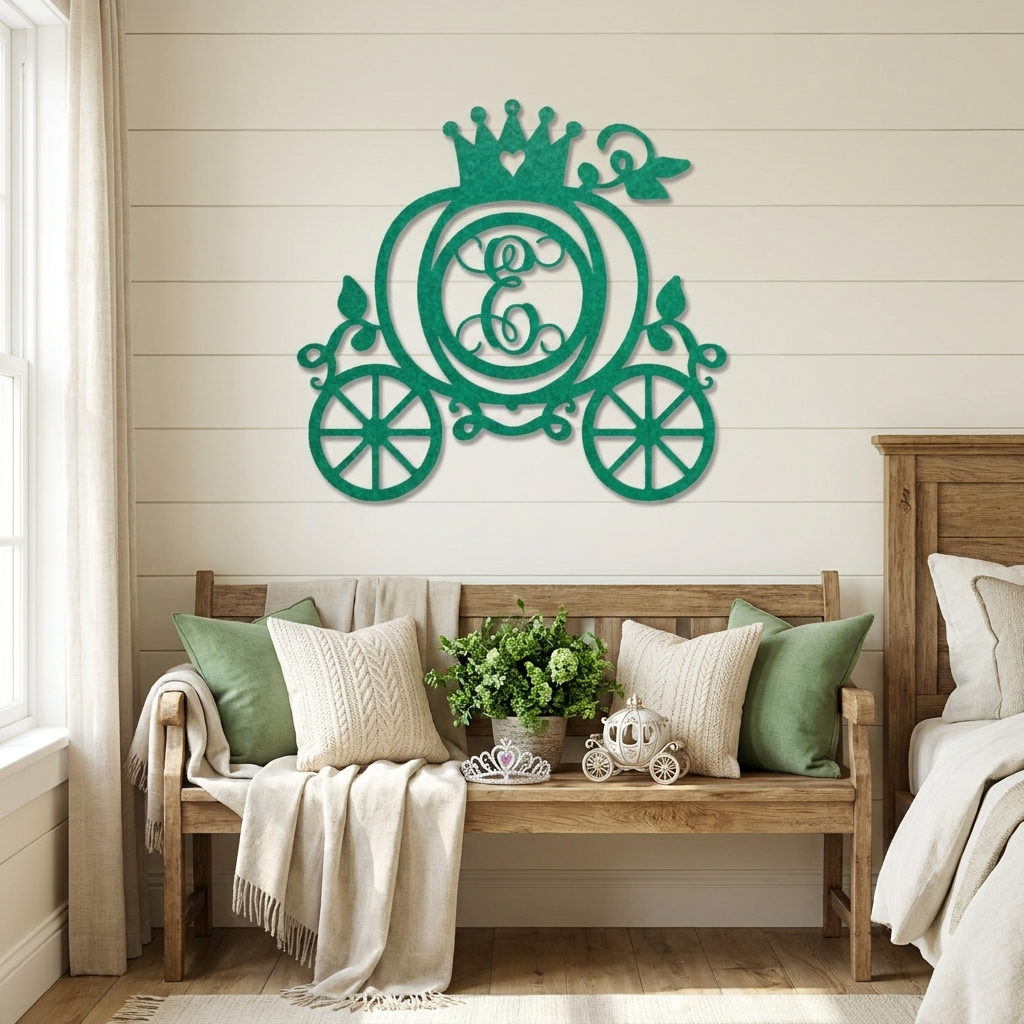 Personalized Fairytale Pumpkin Carriage Metal Wall Art | Custom Initial Princess Carriage Sign | Monogram Metal Decor | Made in USA