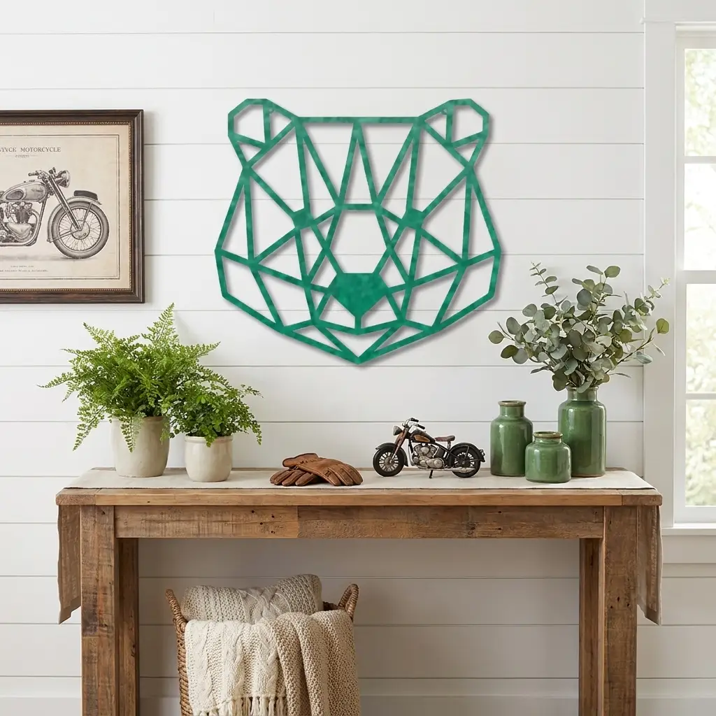 Bear Metal Art Wall Sign Geometric Head Home Office School Decor