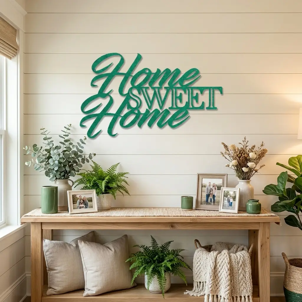 Home Sweet Home Metal Sign, Farmhouse Wall Decor, Script Wall Art, Rustic Home Decor, Housewarming Gift