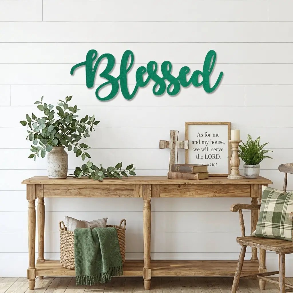 Blessed Word Script Indoor Outdoor Steel Walll Sign
