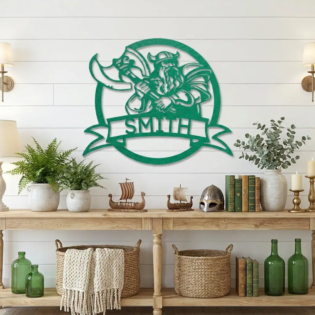 Fighting Viking Monogram Personalized Name Indoor Outdoor Steel Wall Sign Metal Man Cave Art