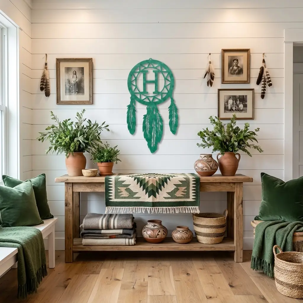 Personalized Dreamcatcher Metal Wall Art – Custom Initial Southwestern Feather Décor