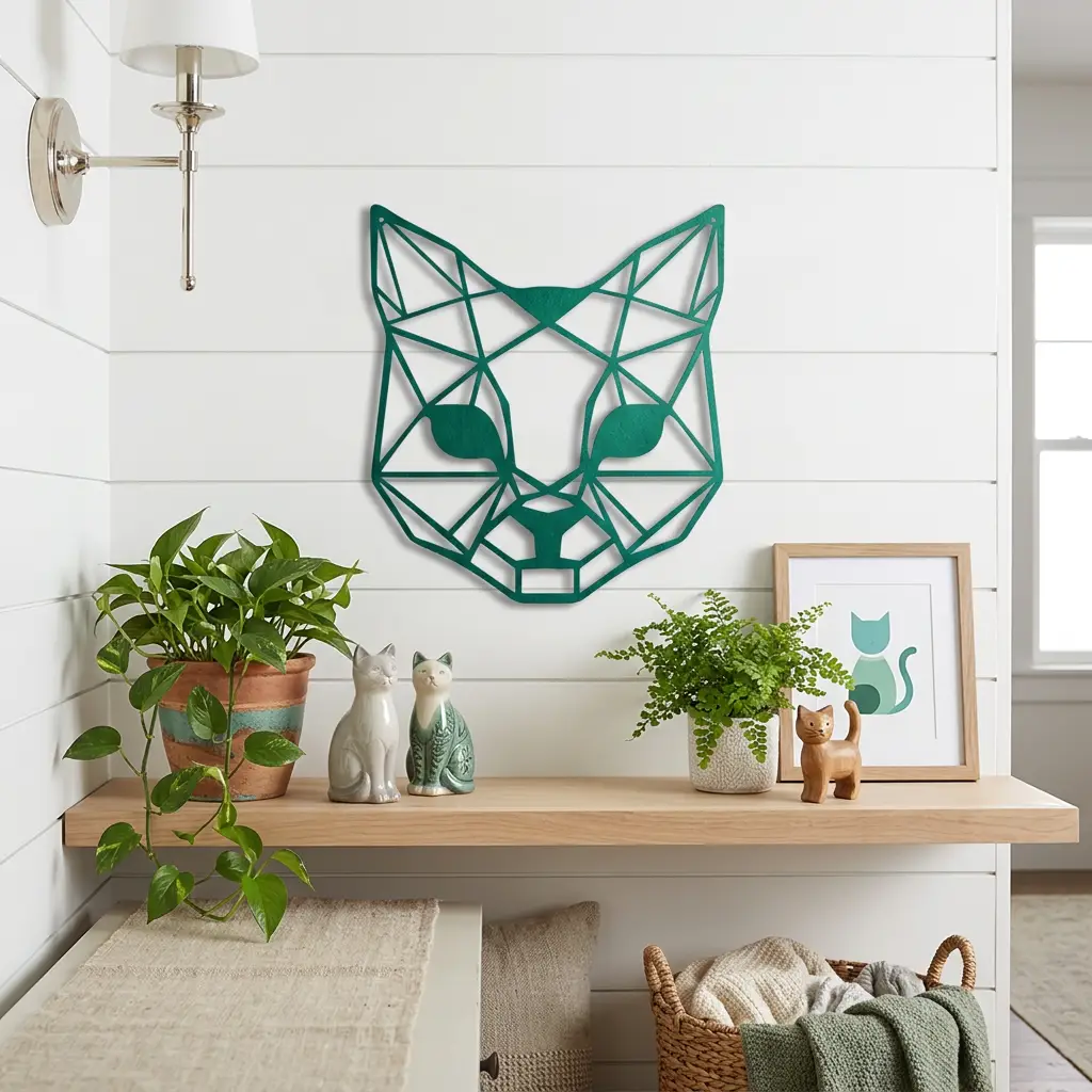 Geometric Cat Metal Wall Art | Modern Cat Wall Decor | Minimalist Feline Metal Art | Cat Lover Gift | Pet Memorial Decor | Living Room, Nursery & Office Wall Hanging | Made in USA