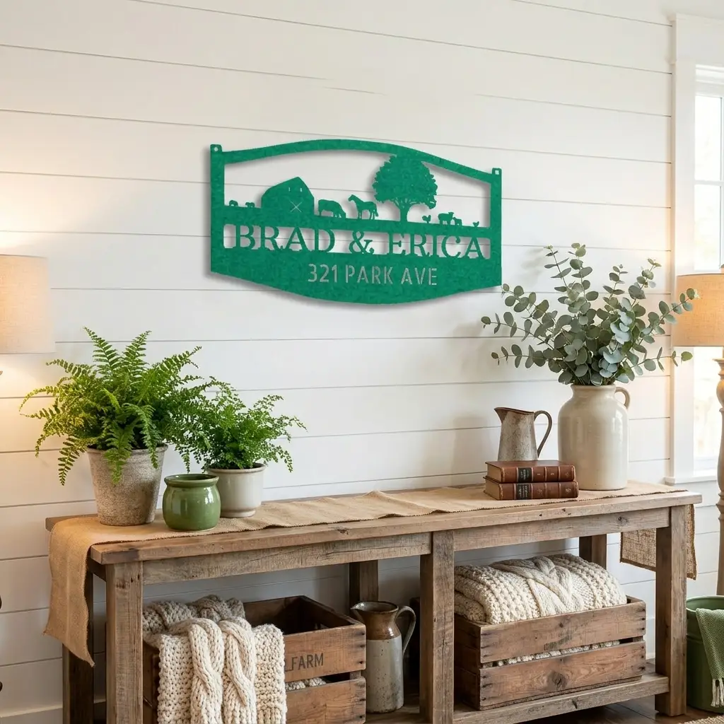 Farm Scene Custom Name Indoor Outdoor Monogram Steel Wall Sign