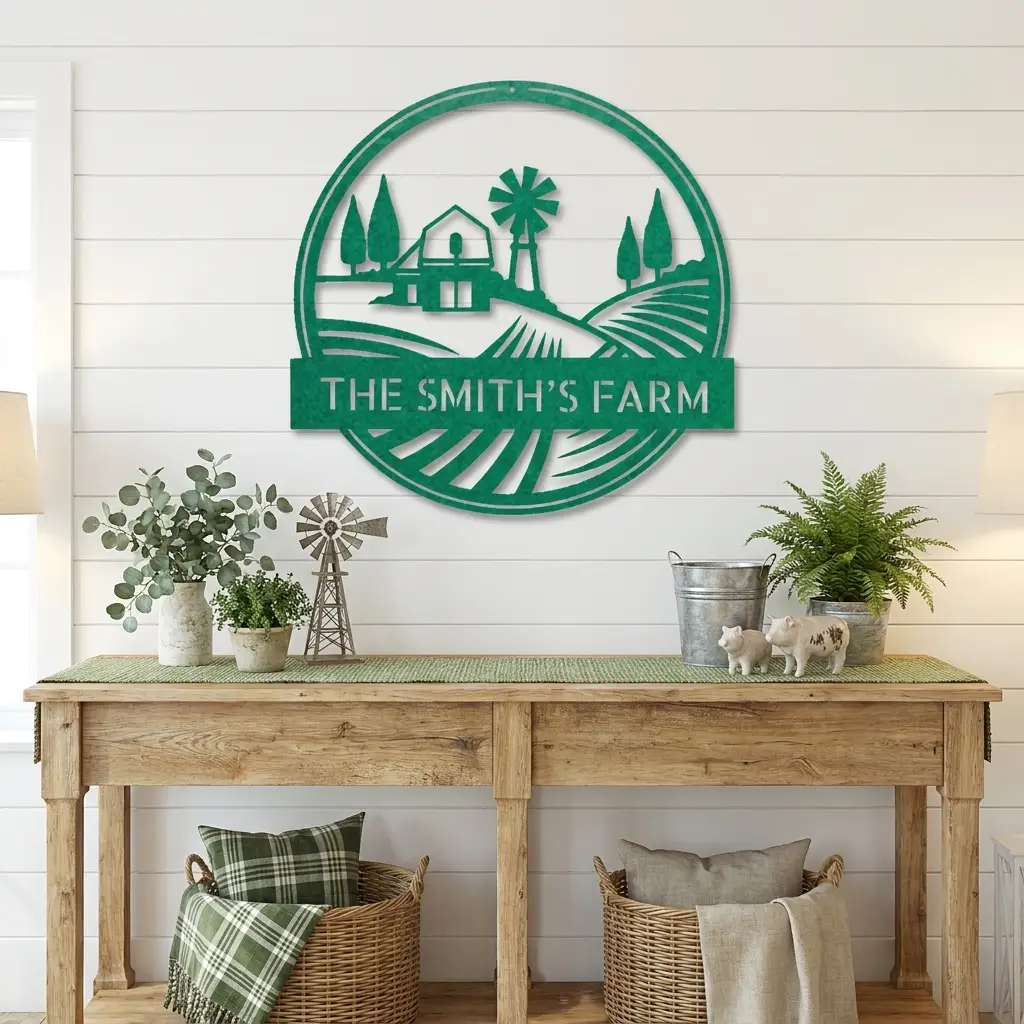 Farm with Windmill Personalized Metal Wall Art | Custom Farm Name Sign | Rustic Farmhouse Metal Decor | Barn & Ranch Wall Art | Country Home Gift | Made in USA