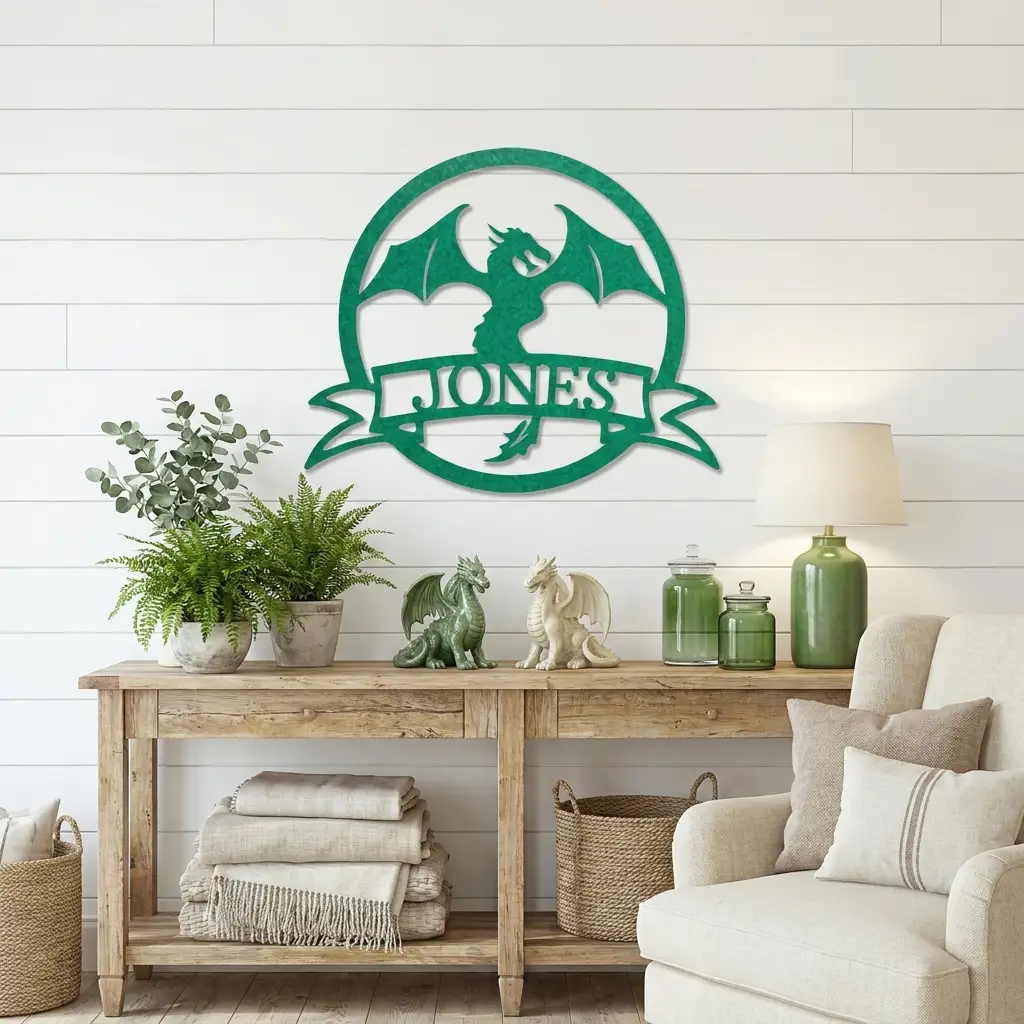 Dragon Banner Personalized Name Metal Art Wall Sign