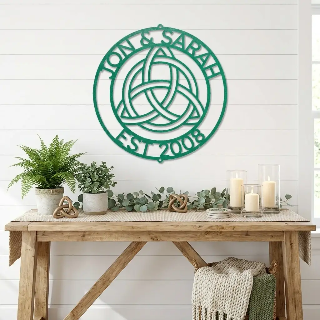 Personalized Celtic Knot Metal Wall Art | Custom Wedding Name Sign | Celtic Trinity Knot Steel Wall Decor | Anniversary Gift | Made in USA