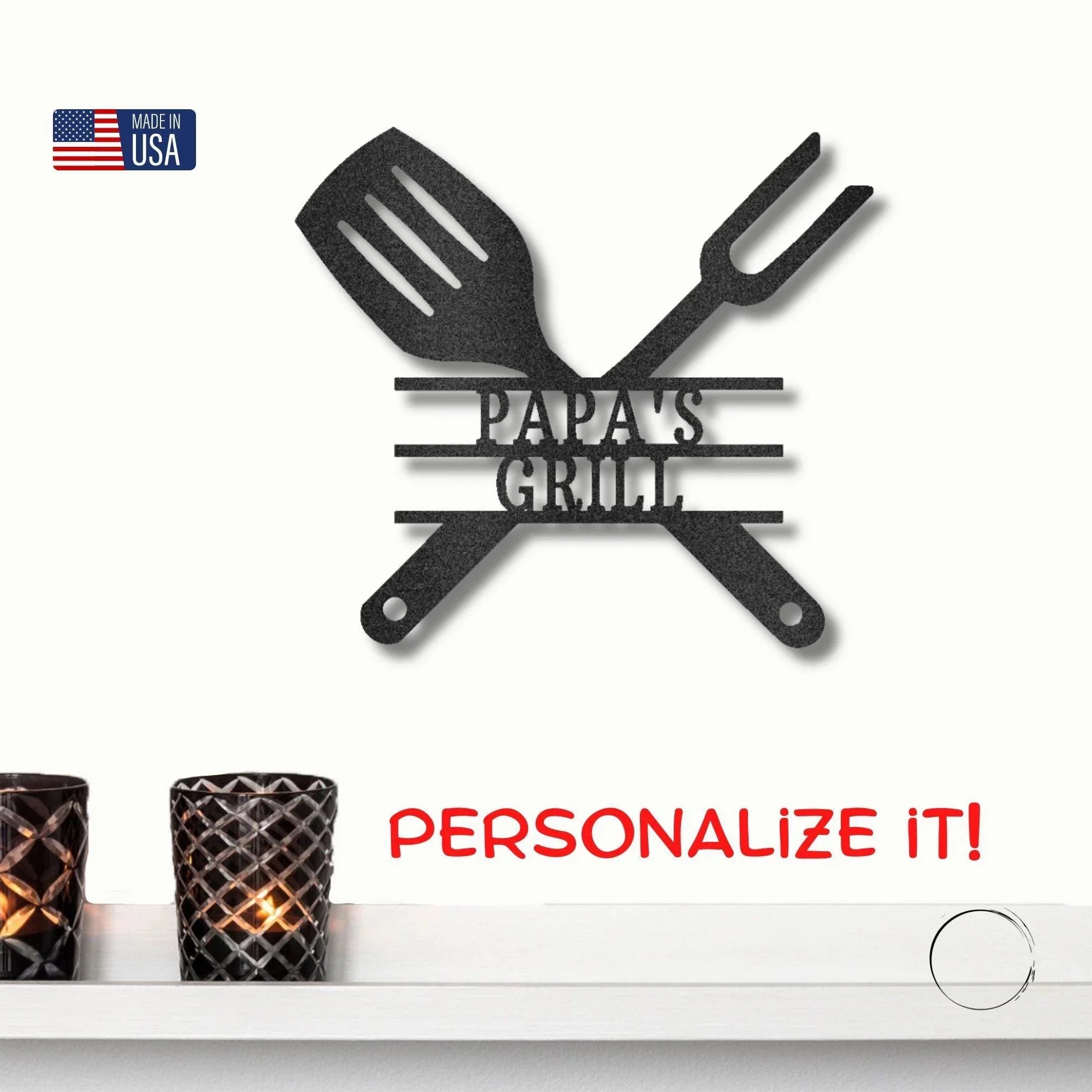 Grilling Utensils Personalized Indoor Outdoor Steel Wall Sign Art