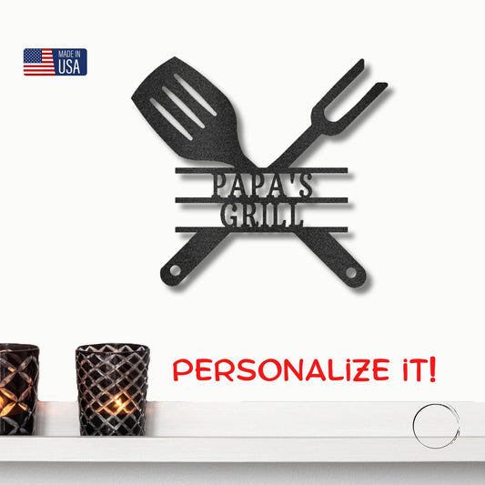Grilling Utensils Personalized Indoor Outdoor Steel Wall Sign Art - Mallard Moon Gift Shop