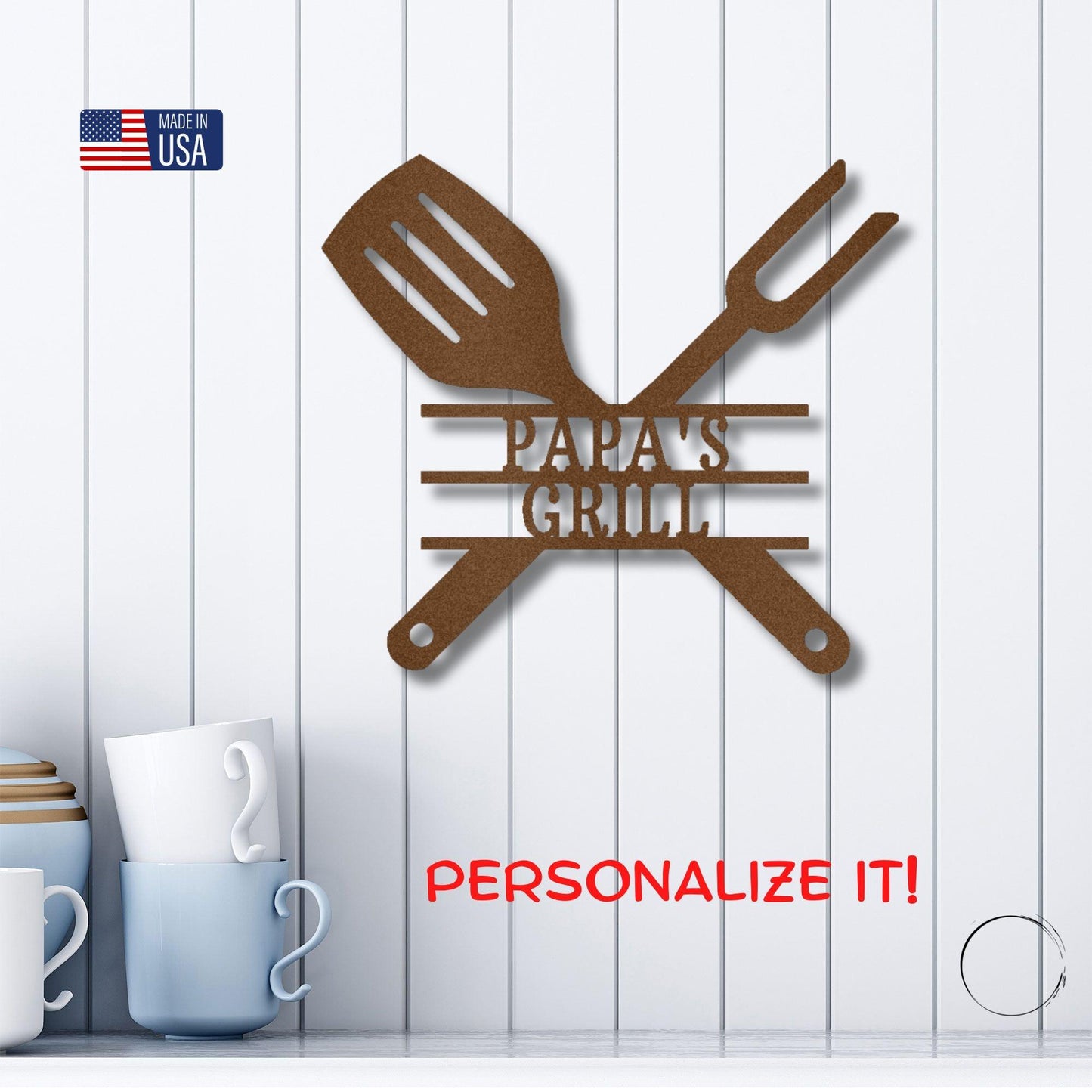 Grilling Utensils Personalized Indoor Outdoor Steel Wall Sign Art - Mallard Moon Gift Shop