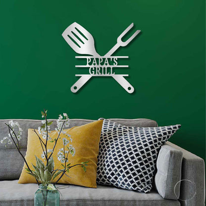 Grilling Utensils Personalized Indoor Outdoor Steel Wall Sign Art - Mallard Moon Gift Shop