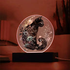 Hallow's Eve Feline: Enchanting Acrylic Plaque Halloween Black Cat Table-top Lighted Decor