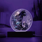 Hallow's Eve Feline: Enchanting Acrylic Plaque Halloween Black Cat Table-top Lighted Decor