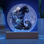 Hallow's Eve Feline: Enchanting Acrylic Plaque Halloween Black Cat Table-top Lighted Decor
