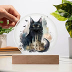 Halloween Charm: Enchanted Black Cat Acrylic Plaque