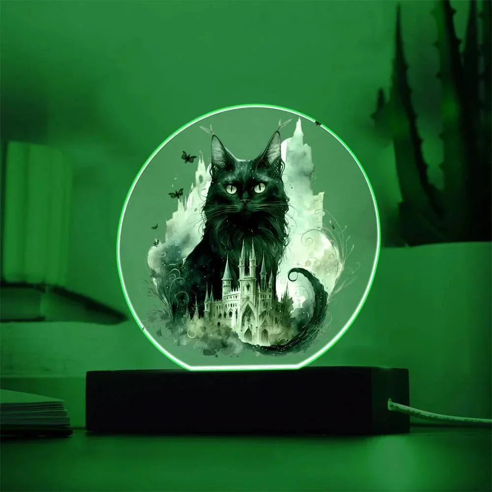 Halloween Charm: Enchanted Black Cat Acrylic Plaque