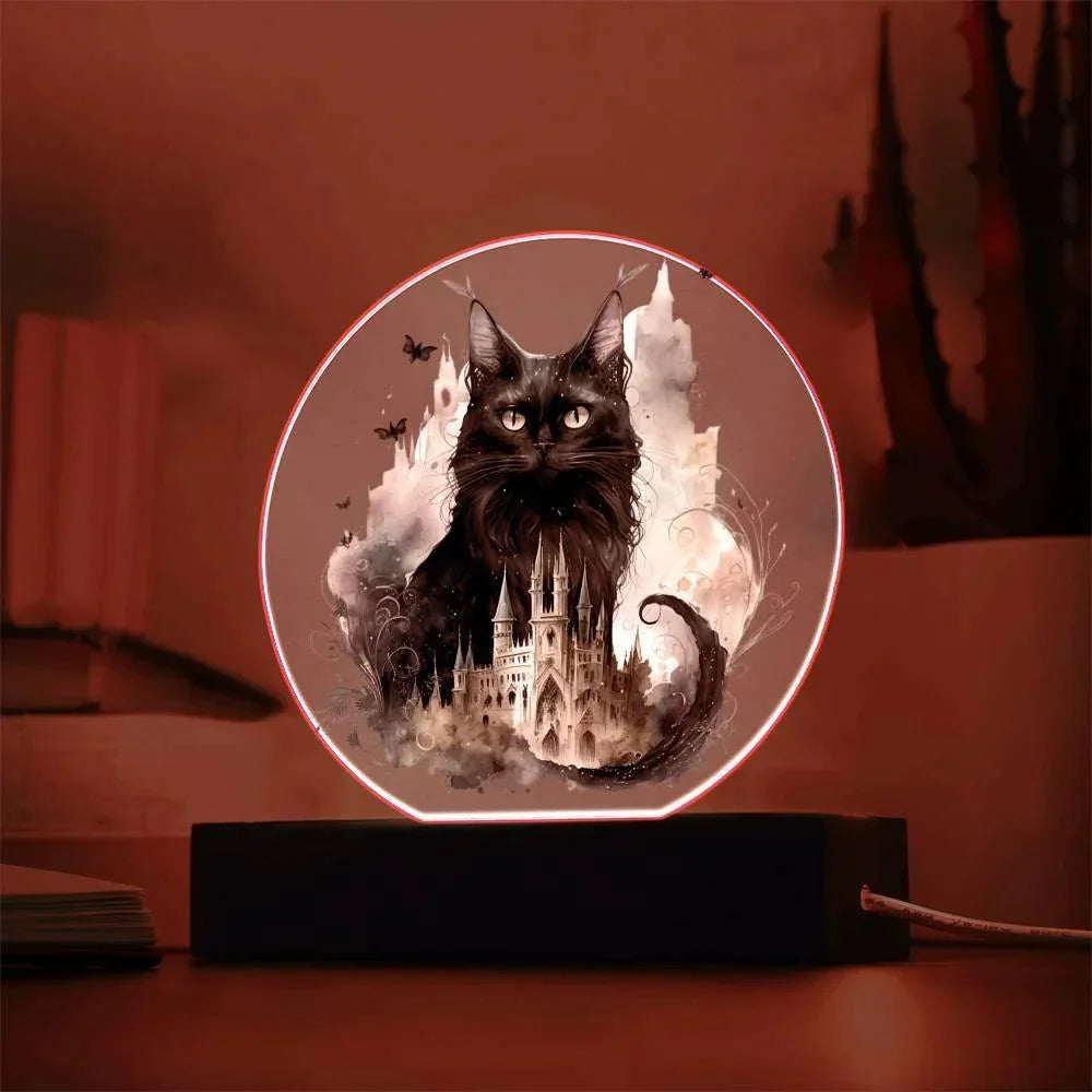 Halloween Charm: Enchanted Black Cat Acrylic Plaque