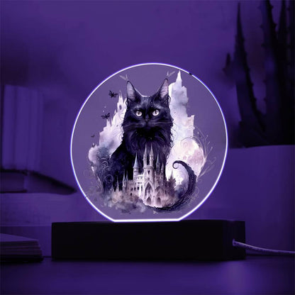 Halloween Charm: Enchanted Black Cat Acrylic Plaque - Mallard Moon Gift Shop