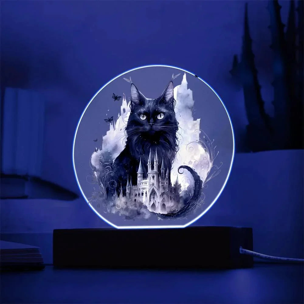 Halloween Charm: Enchanted Black Cat Acrylic Plaque