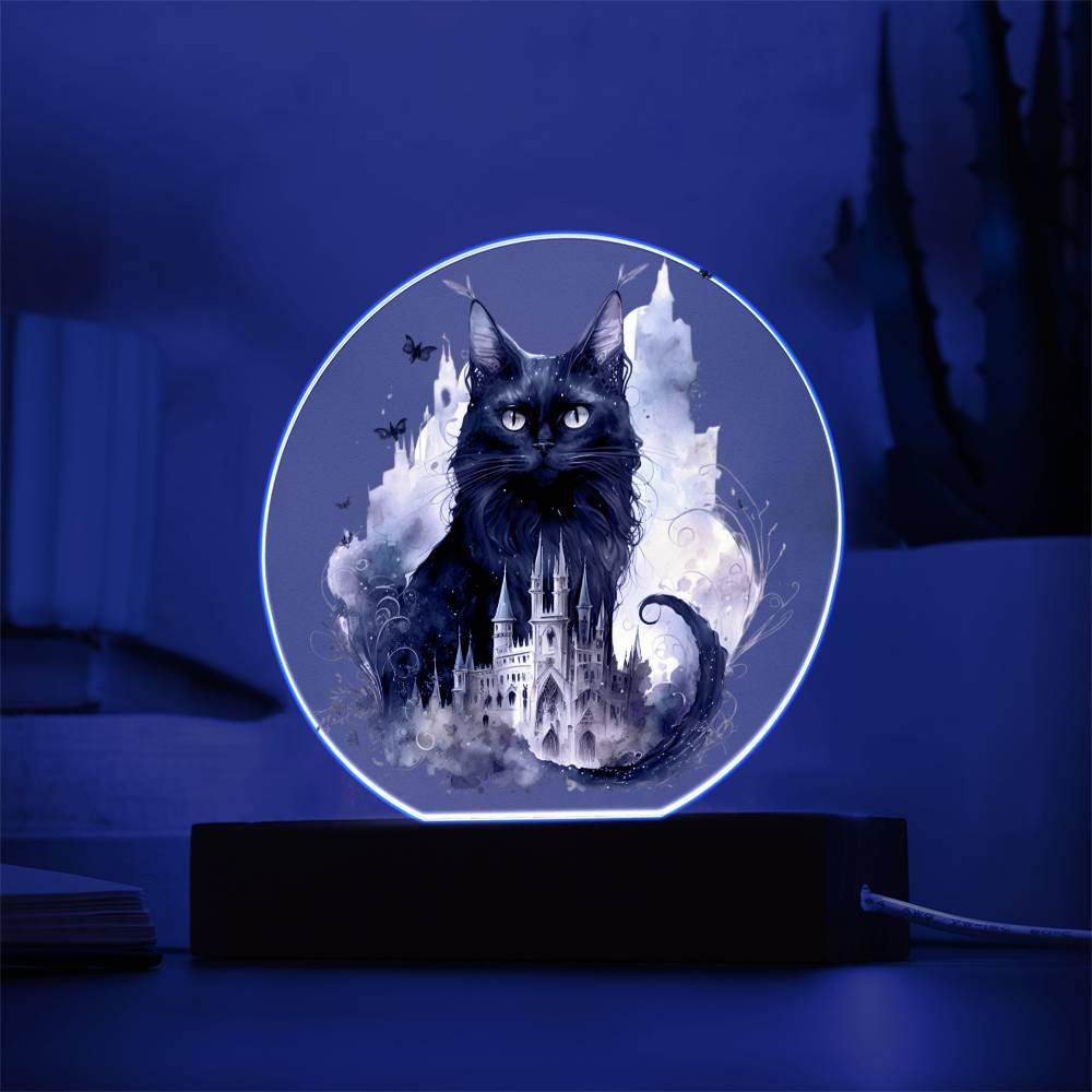 Halloween Charm: Enchanted Black Cat Acrylic Plaque - Mallard Moon Gift Shop