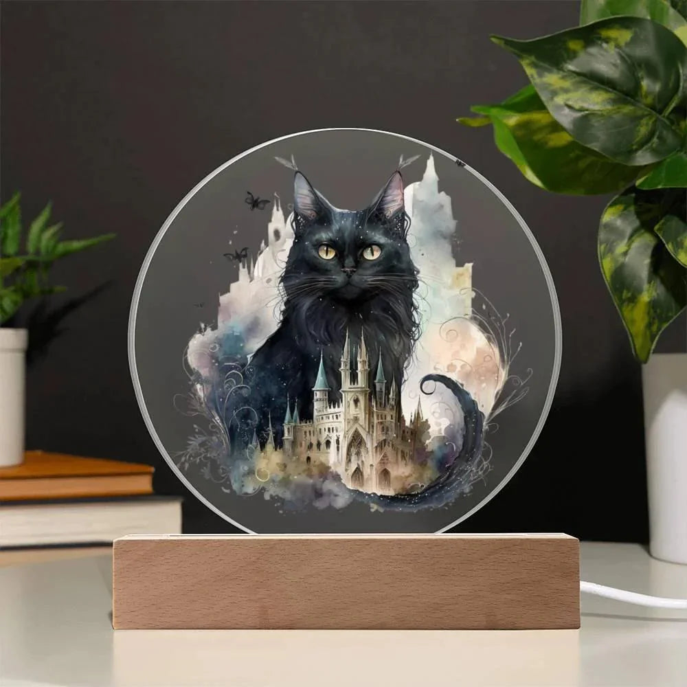 Halloween Charm: Enchanted Black Cat Acrylic Plaque
