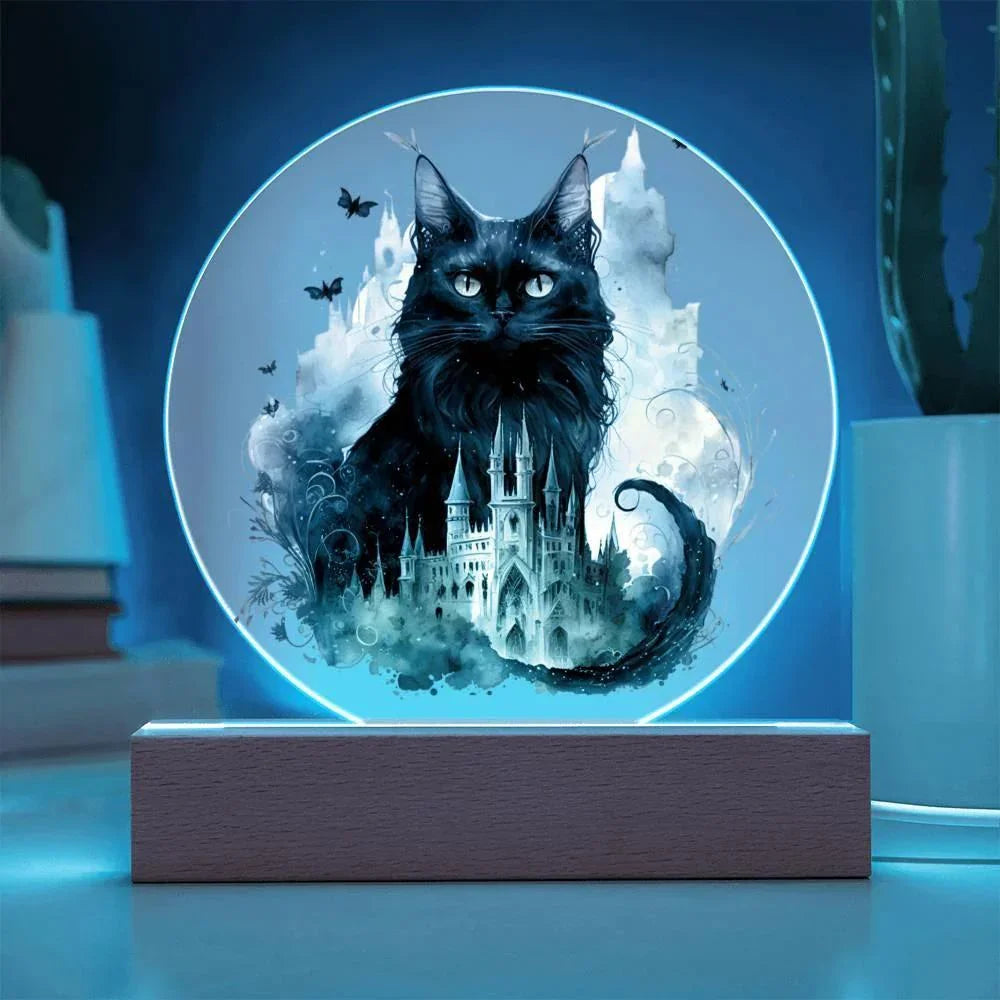 Halloween Charm: Enchanted Black Cat Acrylic Plaque
