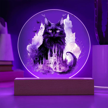 Halloween Charm: Enchanted Black Cat Acrylic Plaque - Mallard Moon Gift Shop