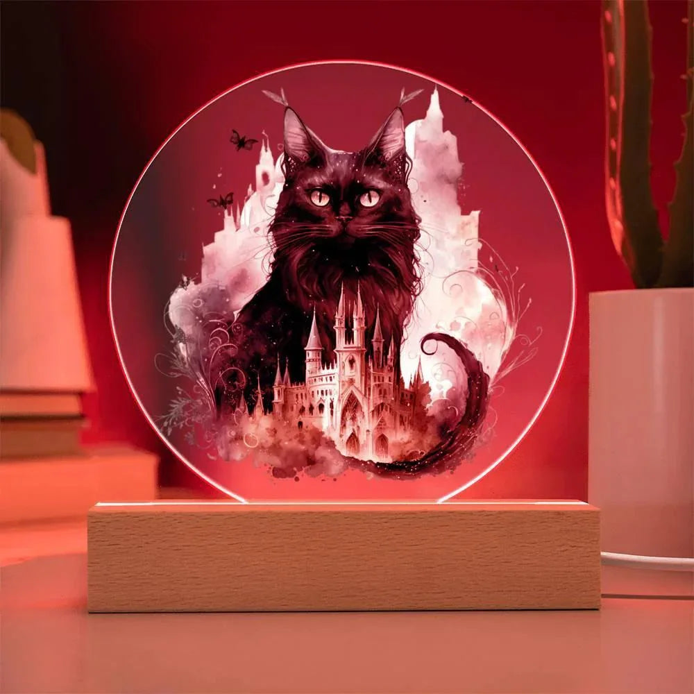 Halloween Charm: Enchanted Black Cat Acrylic Plaque