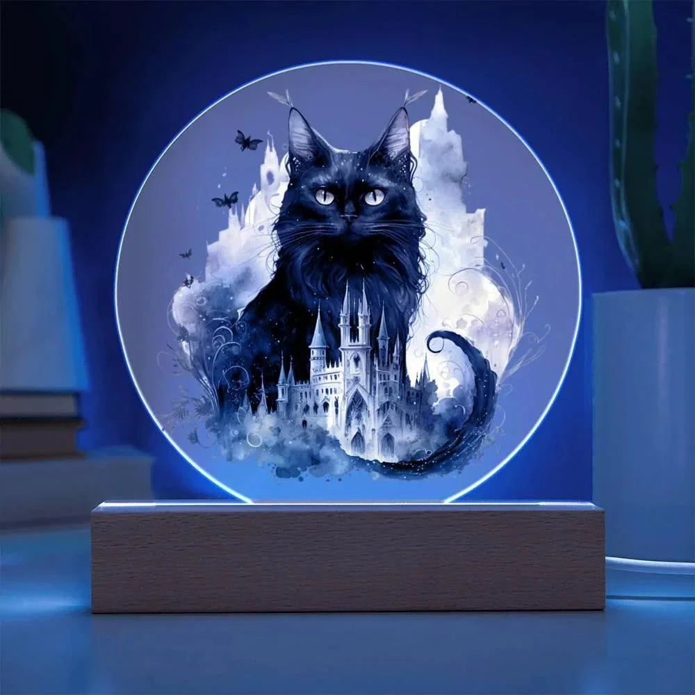 Halloween Charm: Enchanted Black Cat Acrylic Plaque