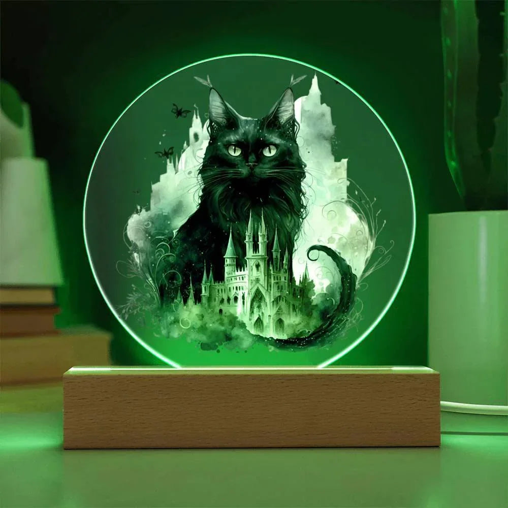 Halloween Charm: Enchanted Black Cat Acrylic Plaque