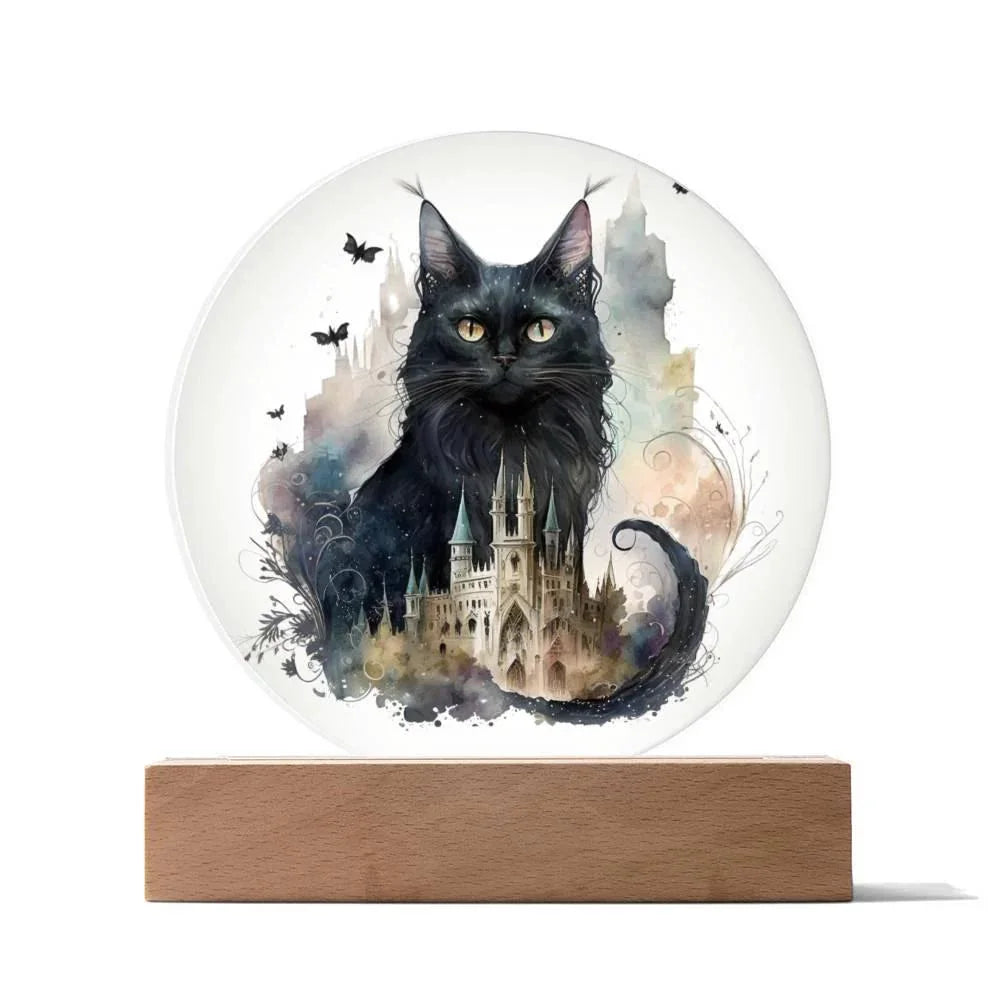 Halloween Charm: Enchanted Black Cat Acrylic Plaque