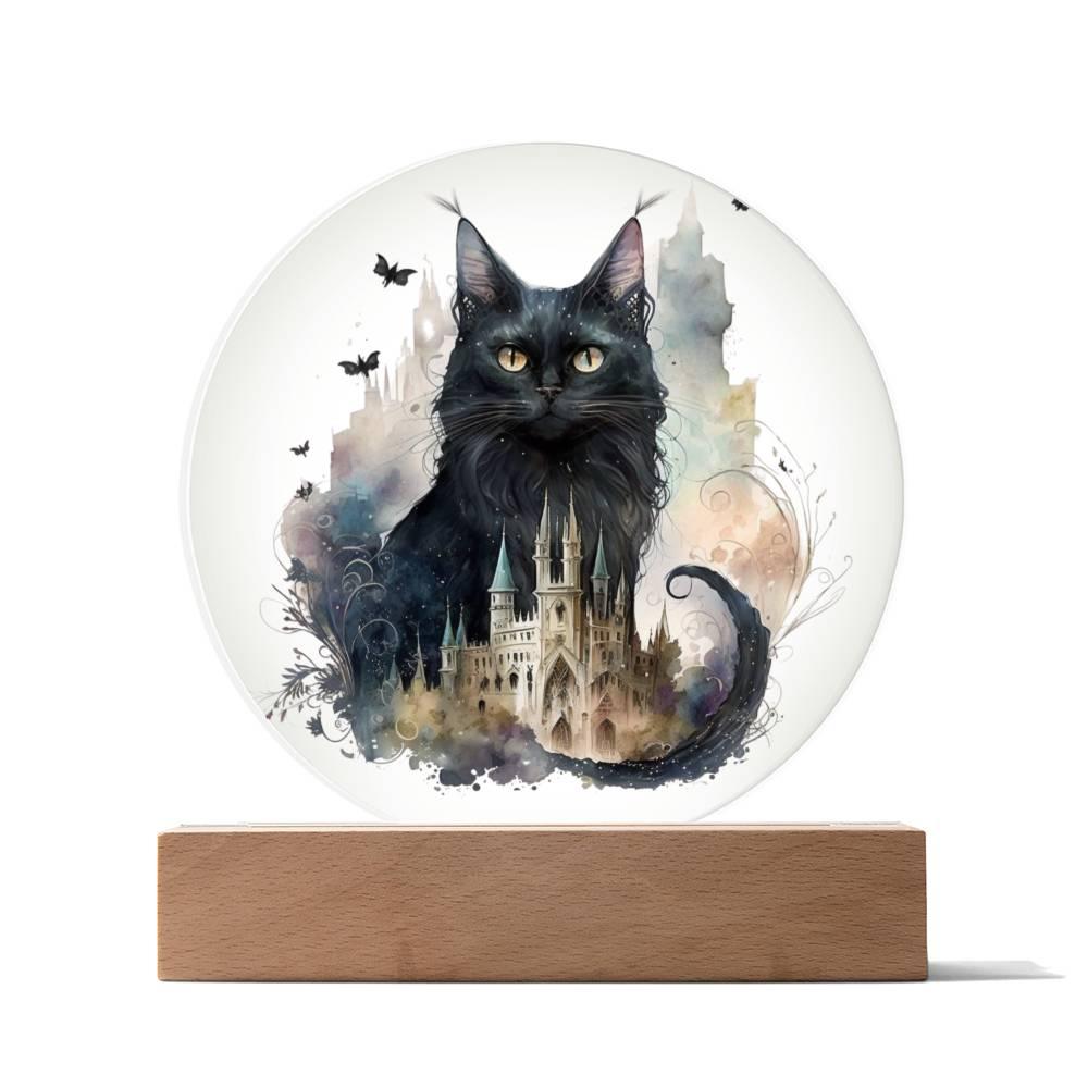 Halloween Charm: Enchanted Black Cat Acrylic Plaque - Mallard Moon Gift Shop