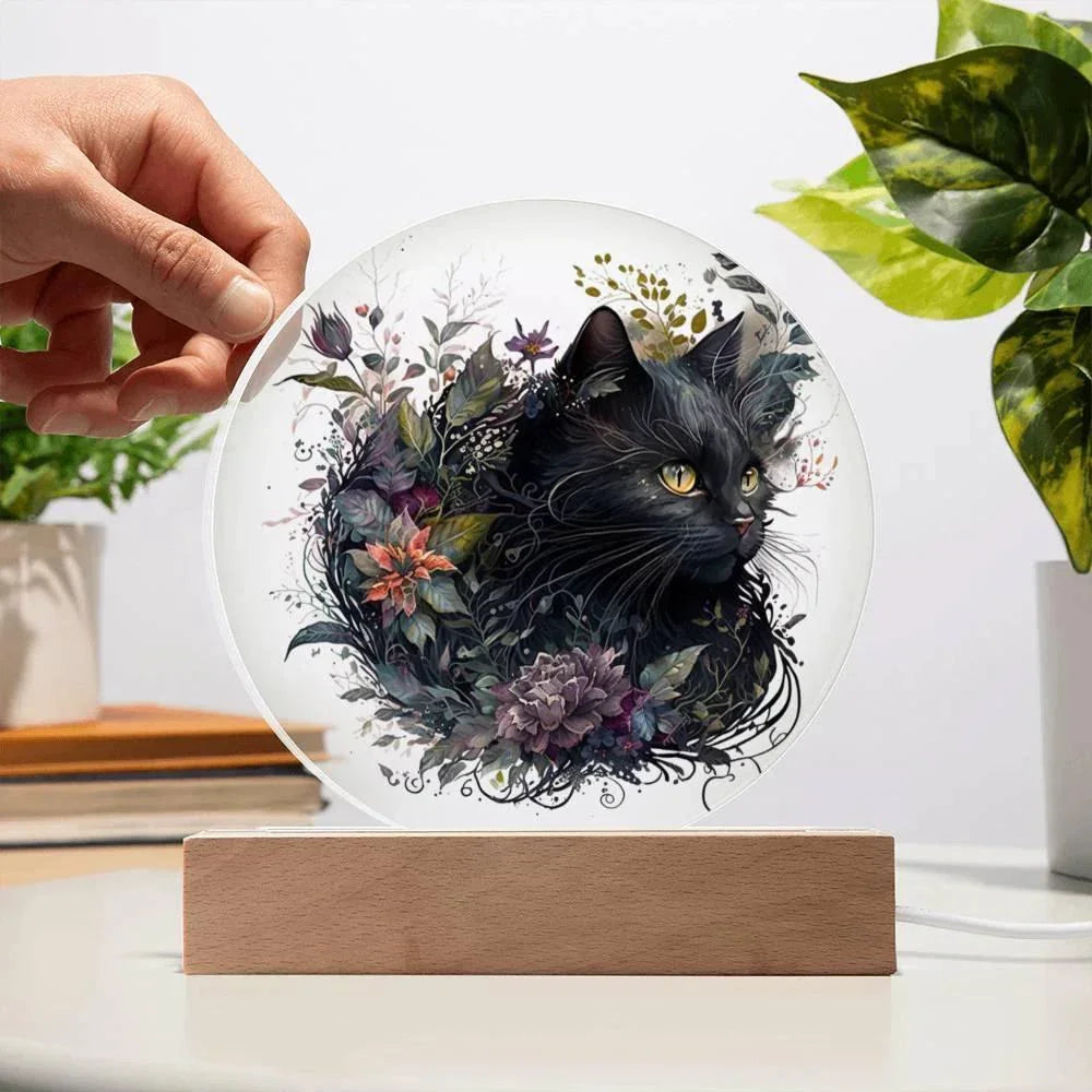 Halloween's Haunting Feline: Black Cat Acrylic Plaque
