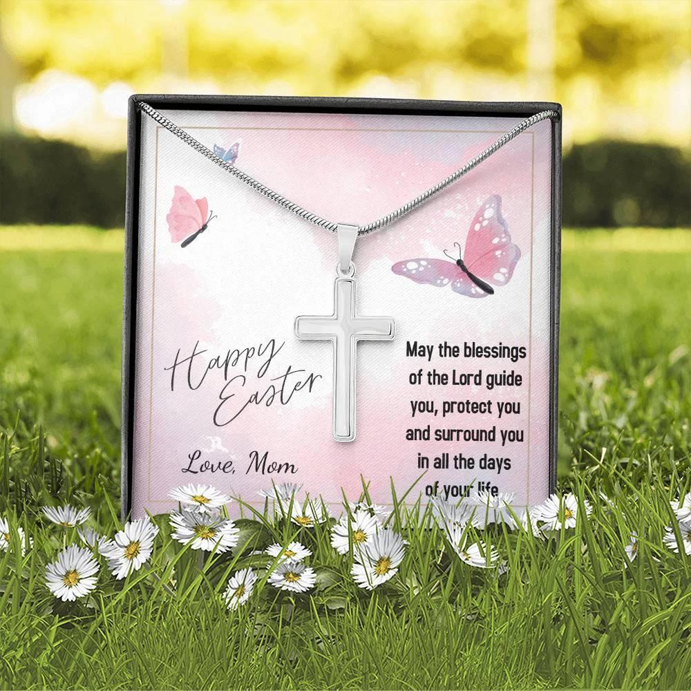 Happy Easter May the Blessings of the Lord Guide You Personalized Engraved Cross Necklace