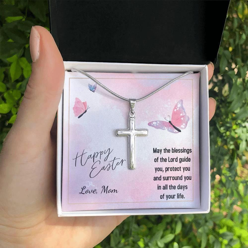 Happy Easter May the Blessings of the Lord Guide You Personalized Engraved Cross Necklace