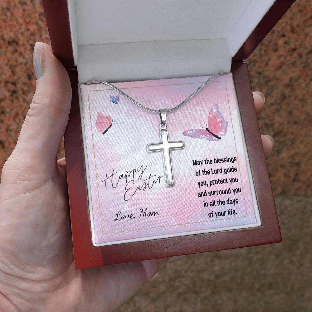 Happy Easter May the Blessings of the Lord Guide You Personalized Engraved Cross Necklace