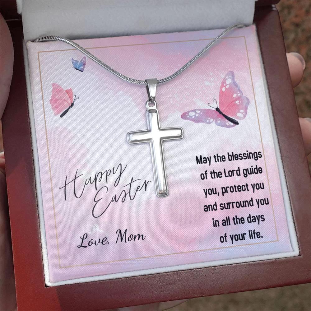 Happy Easter May the Blessings of the Lord Guide You Personalized Engraved Cross Necklace